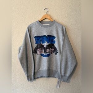 ANINE BING Vintage Bing Sweatshirt in Heather Grey & Blue, sz SM